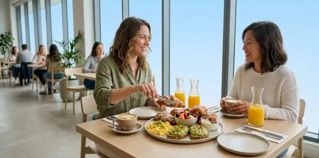 Couple enjoying stylish brunch at modern restaurant