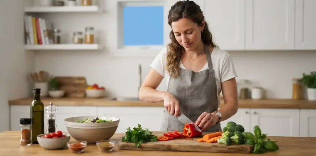 Person preparing fresh ingredients in home kitchen