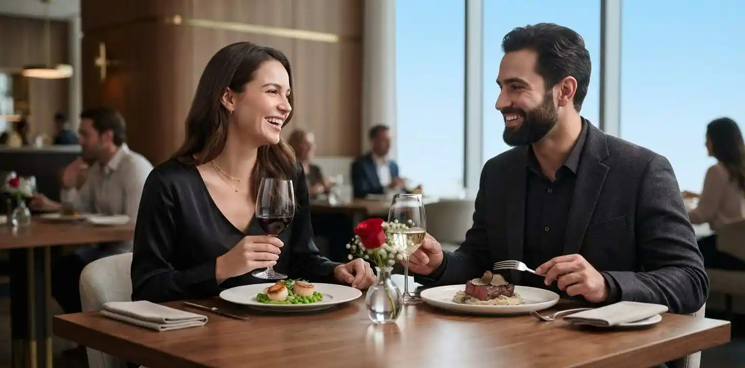 Couple enjoying romantic dinner togethe