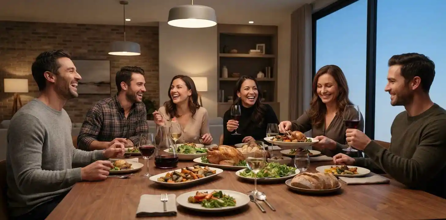 Friends enjoying dinner party together at home