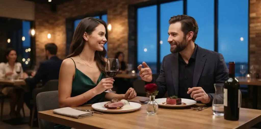 Couple enjoying an elegant restaurant dinner