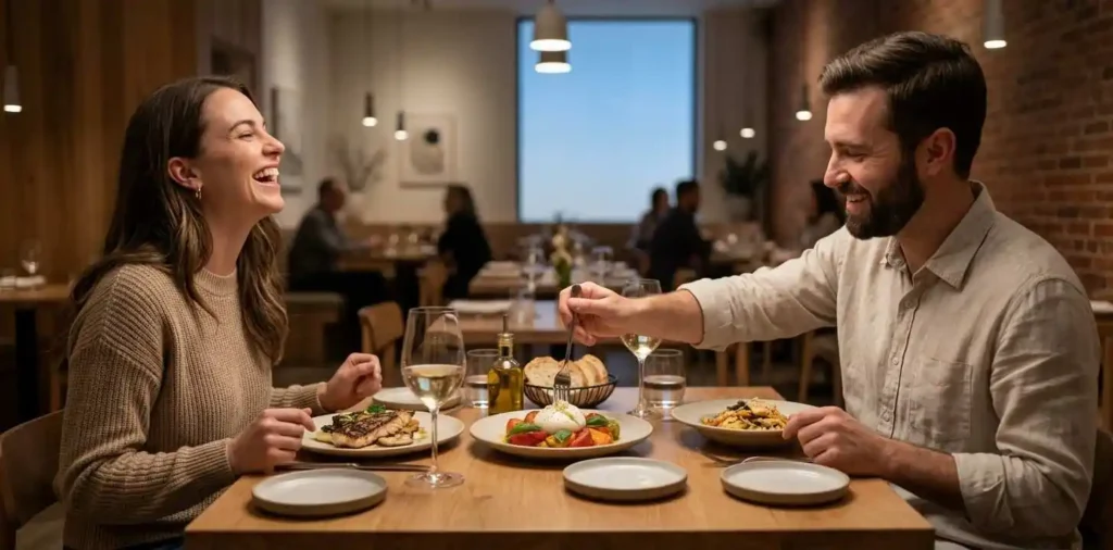 Friends enjoying meal at favorite restaurant