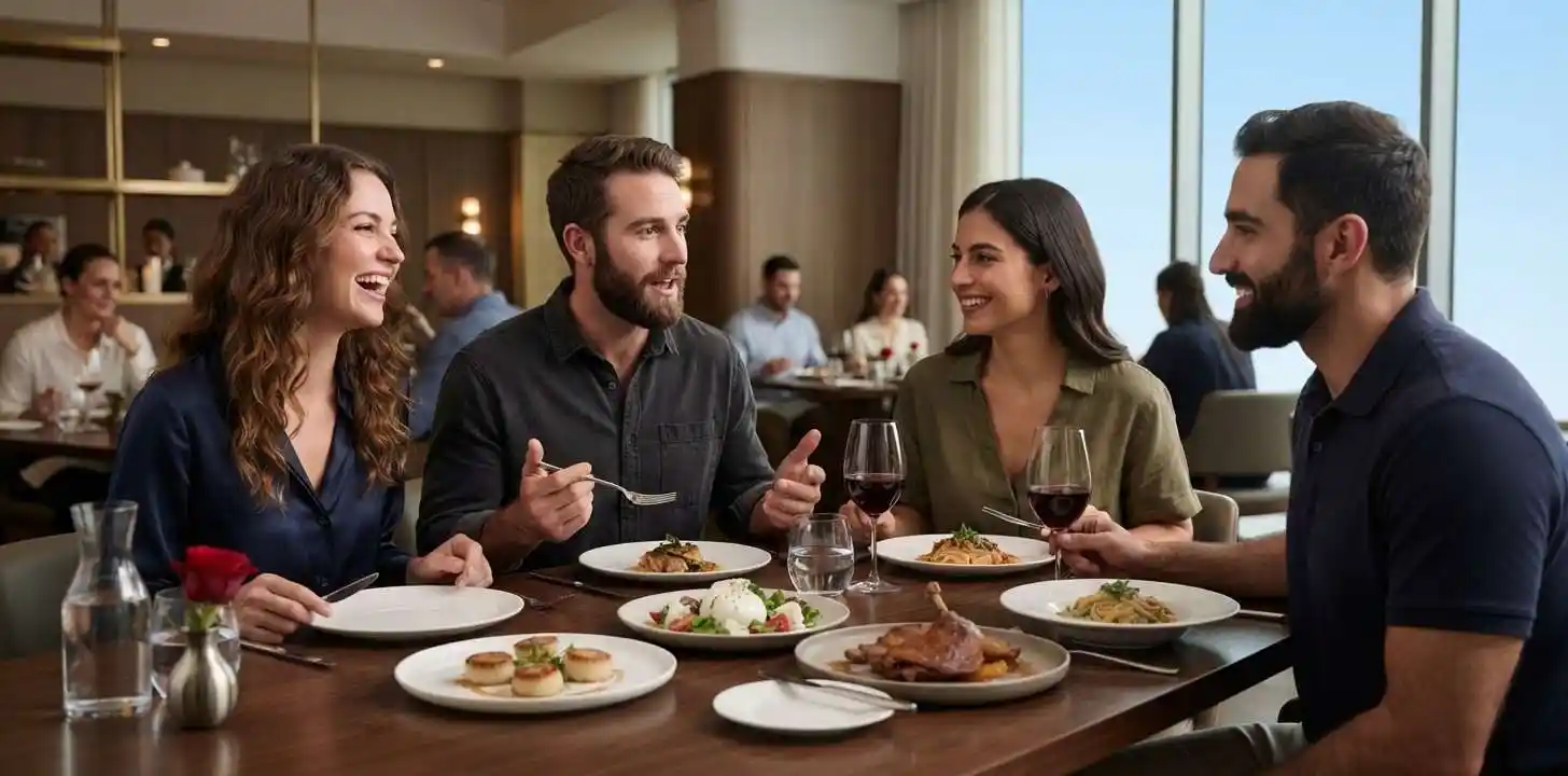 Friends enjoying food at favorite restaurant