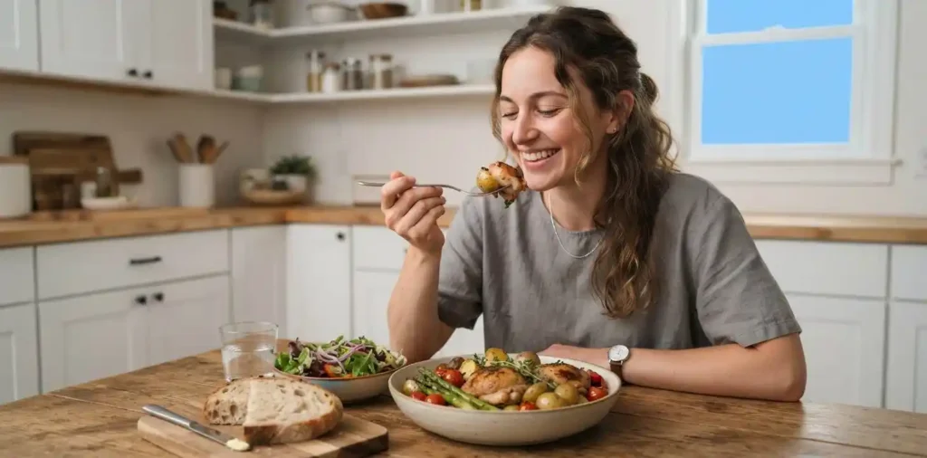 Food lover enjoying freshly prepared homemade meal