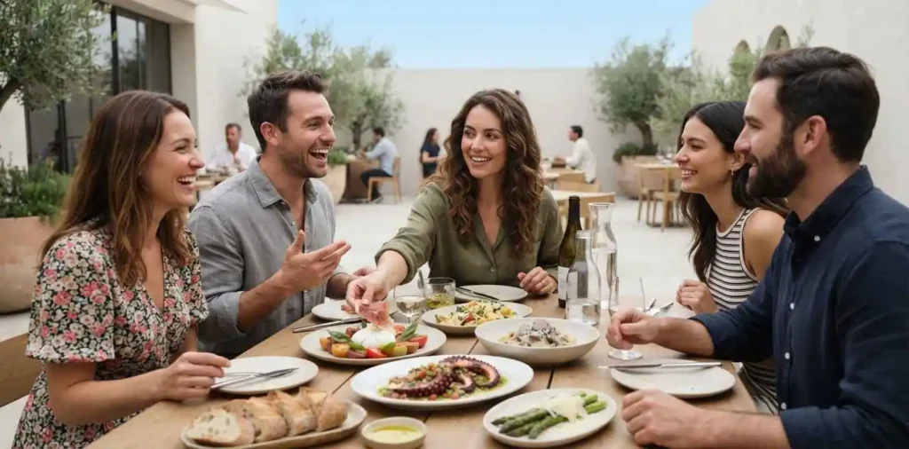 Friends enjoying a delicious restaurant meal