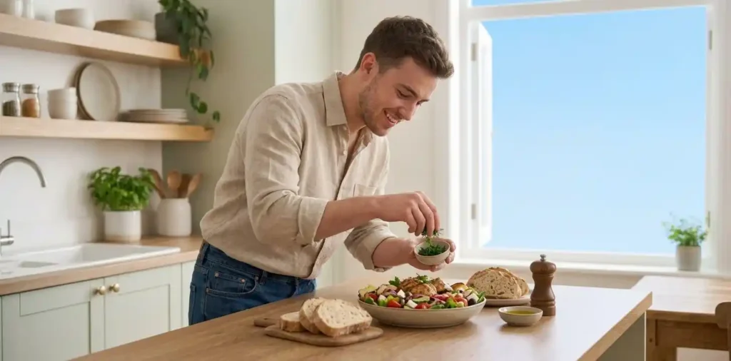 Person preparing fresh food in kitchen