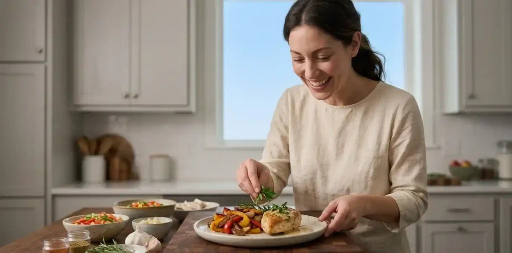 Food lover plating a colorful homemade dish