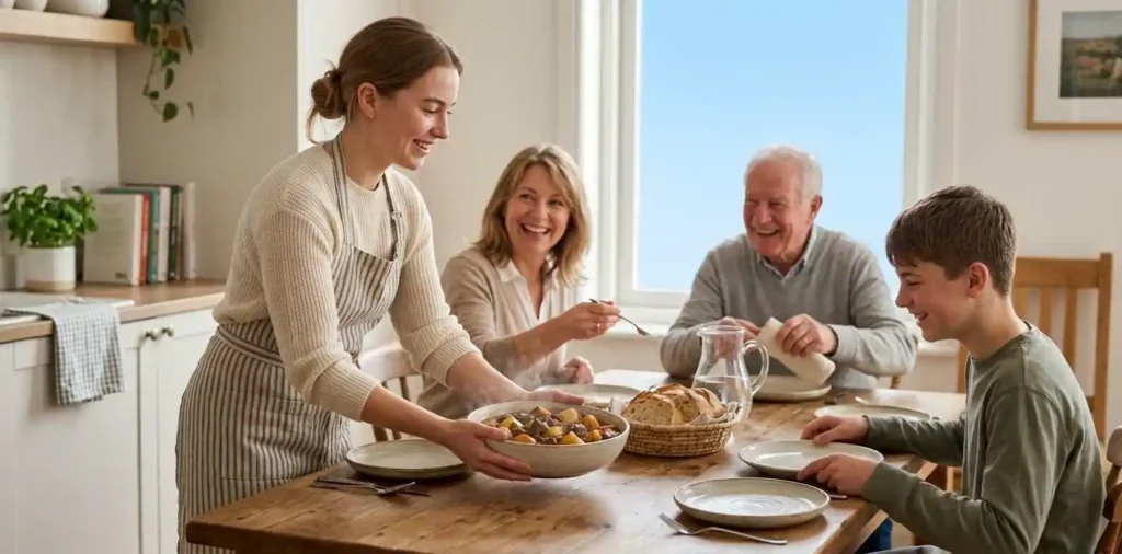 Family enjoying a homemade meal together