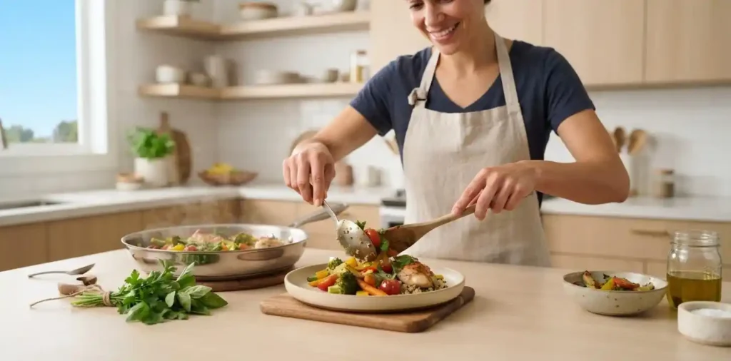 Fresh homemade meal prepared in cozy home kitchen