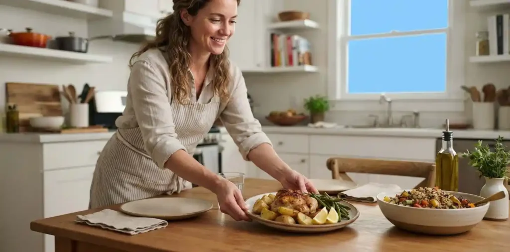 Homemade meal served on a family kitchen table