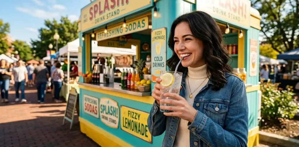 Young woman enjoying a fizzy drink outdoors