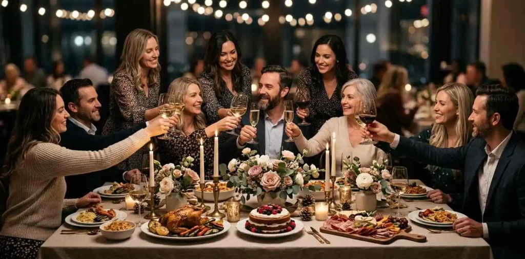 Family celebrating around an elegant dinner table
